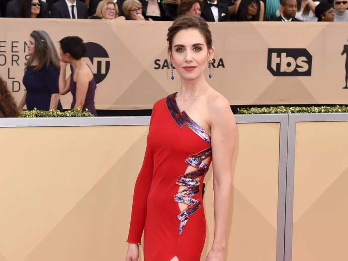 Alison Brie wore a striking asymmetrical dress to the 2018 SAG Awards.