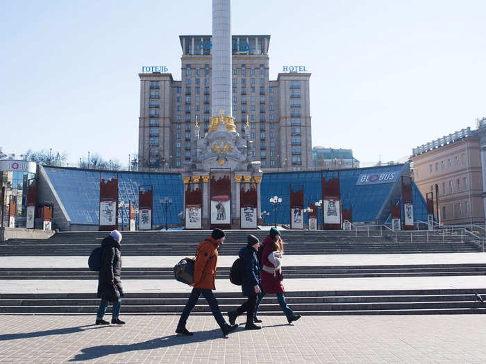 People were able to briefly return to the streets on Monday after a curfew was lifted in Kyiv.