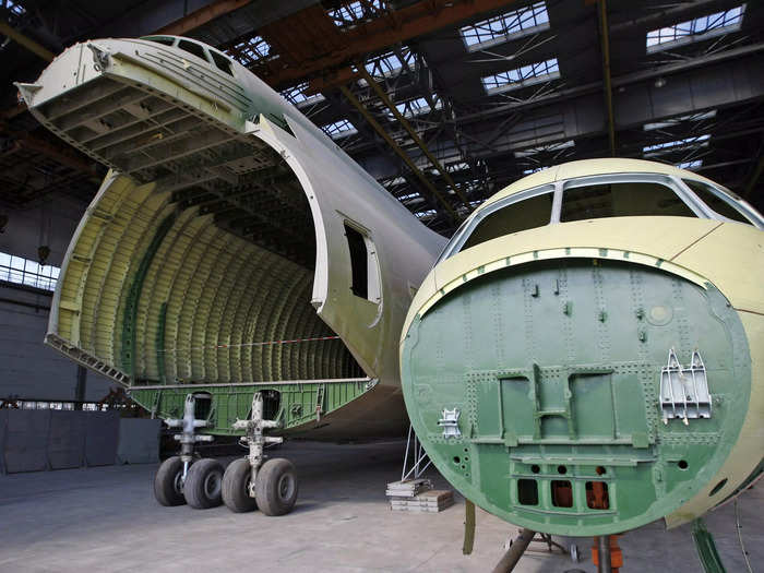 A second plane was started but was since left unfinished. The 70%-complete airframe sits in a Ukrainian warehouse near Kyiv.