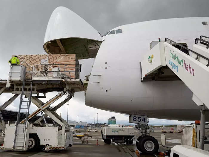 Its hold could be stuffed with more than 550,000 pounds of cargo, nearly double that of the Boeing 747-8 freighter.