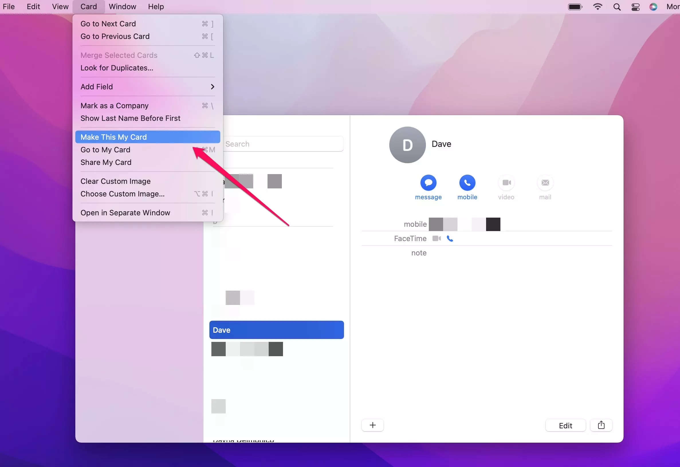 Contacts app on Mac