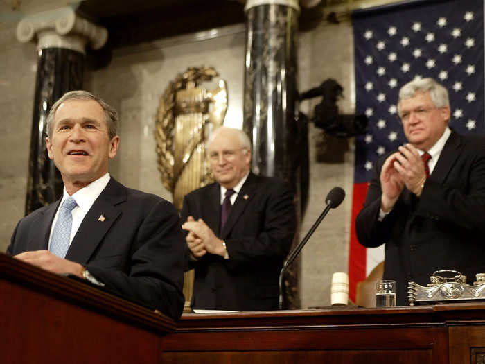 George W. Bush coined "Axis of Evil" in his 2002 address, marking the beginning of the Iraq War.