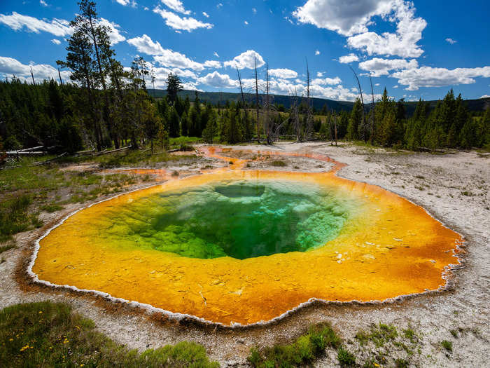 Another colorful sight at Yellowstone is the Morning Glory thermal spring, which has become more yellow over time.