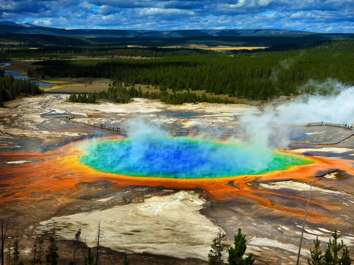 One of the most incredible sights at the park is the Grand Prismatic Spring.