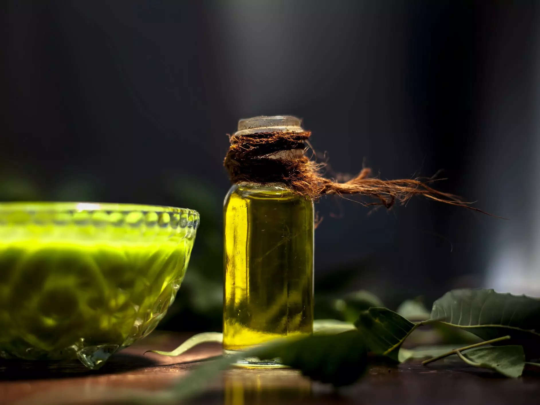 Neem oil with a dark background