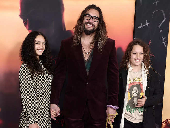 Jason Momoa attended the New York City premiere of "The Batman" on Tuesday with his children, Lola and Nakoa-Wolf Momoa.