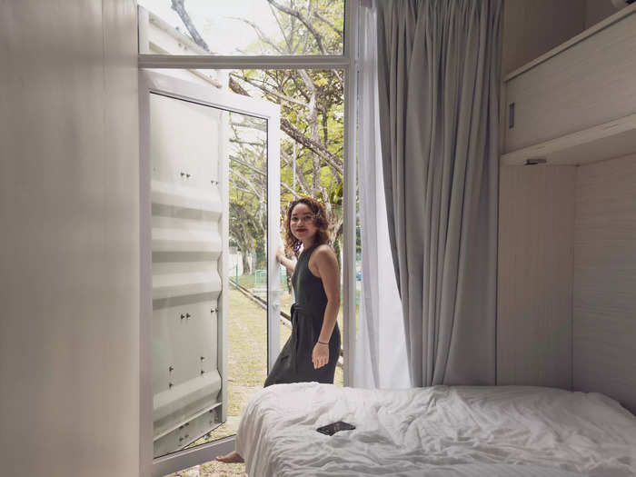 The bedroom space led to an emergency exit, which was fitted to the shipping container