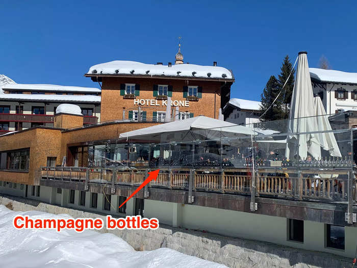 Next, I decided to check out an outdoor bar decorated with hundreds of champagne bottles that caught my eye earlier in the morning.