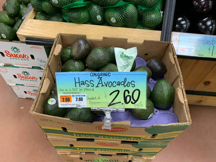 Avocados were $2.69 apiece, but at Aldi you can buy six avocados for $2.99.