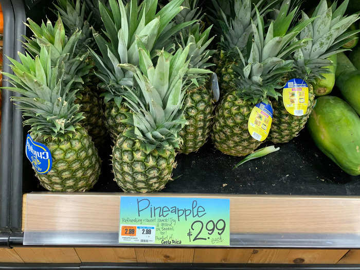 Pineapple were also comparatively expensive, priced at 70 cents more than Aldi and 85 cents more than Walmart.