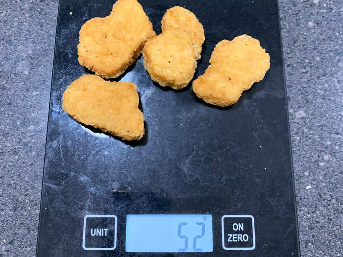 Four chicken nuggets at Burger King add up to 52 grams.