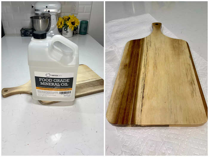 Next, use food-grade mineral oil to season the wooden board.