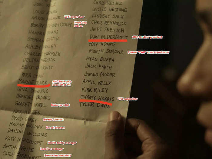 The list of names Connie is given belong to people who have worked on "The Walking Dead" or at the show