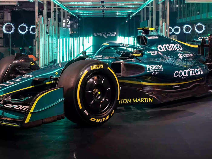 An image of the 2022 Aston Martin F1 car taken during its launch.