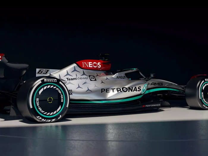 An image of the 2022 Mercedes Formula One car.