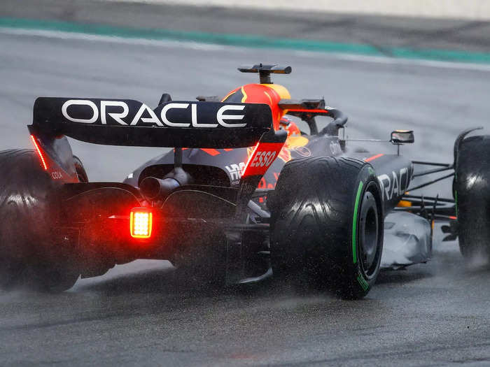 An image of Sergio Perez testing the 2022 Red Bull F1 car in Barcelona.