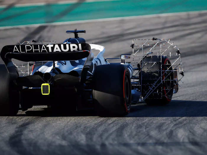 The Scuderia AlphaTauri F1 car of Pierre Gasly during a test at Barcelona in February 2022.