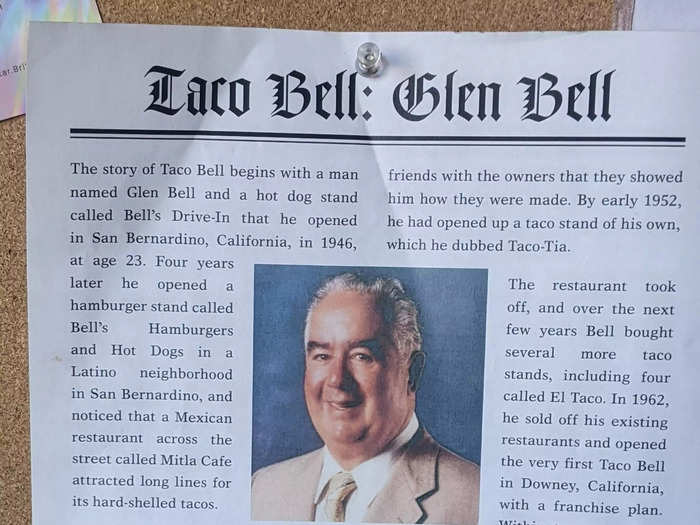 So the story goes: In the early 1950s, Taco Bell founder Glen Bell began eating at Mitla Cafe. He liked the restaurant