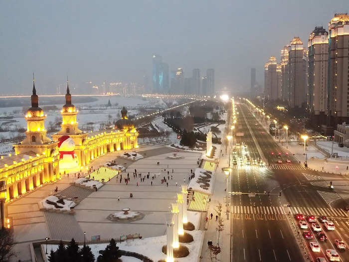 This is Harbin, a city in China that was built by the Russians. The city is nicknamed "Little Moscow."