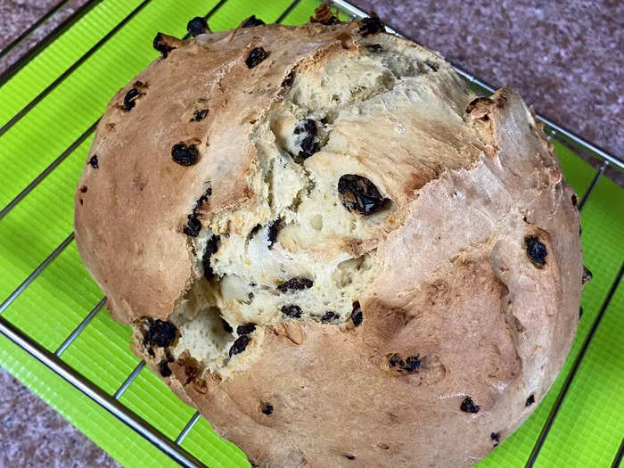 The loaf was rustic-looking with a cracked, crisp crust.