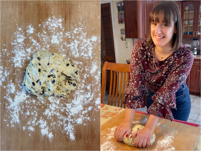 I then kneaded the wet dough to form a smooth, round loaf shape.