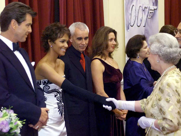 Halle Berry and Pierce Brosnan met the Queen at the premiere of their James Bond movie "Die Another Day" in 2002.