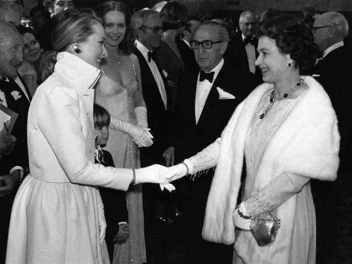 Meryl Streep met Queen Elizabeth at the premiere of "Kramer vs. Kramer" in London in 1979.