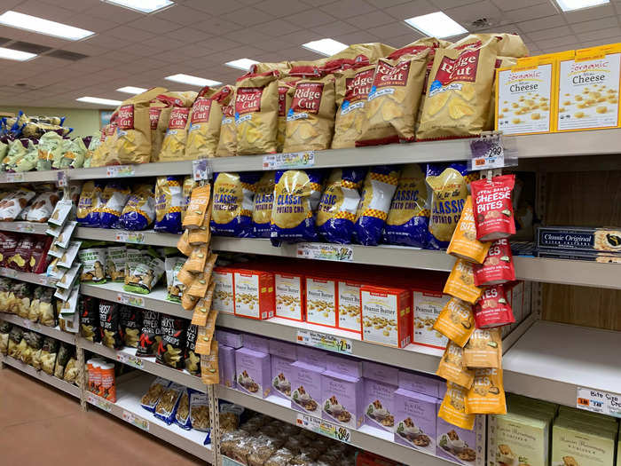 The next few aisles contain snacks, also in Trader Joe