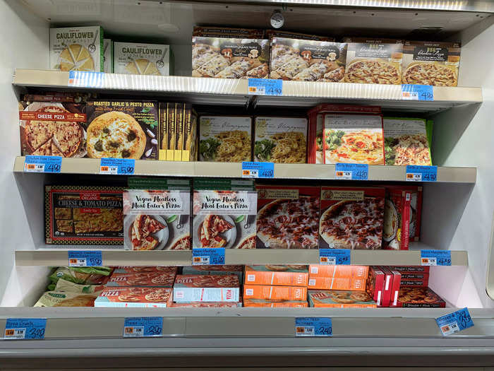 The frozen pizza section alone is far more extensive than at a typical grocery store.