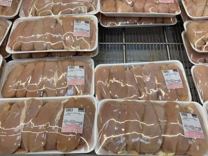 At $2.99 per pound, chicken breasts are priced comparably to Trader Joe