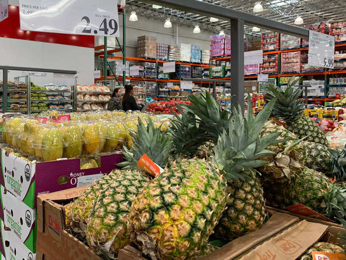 Pineapples are relatively pricey at Costco at $2.49, compared to $1.99 at Aldi and $2.14 at Walmart.