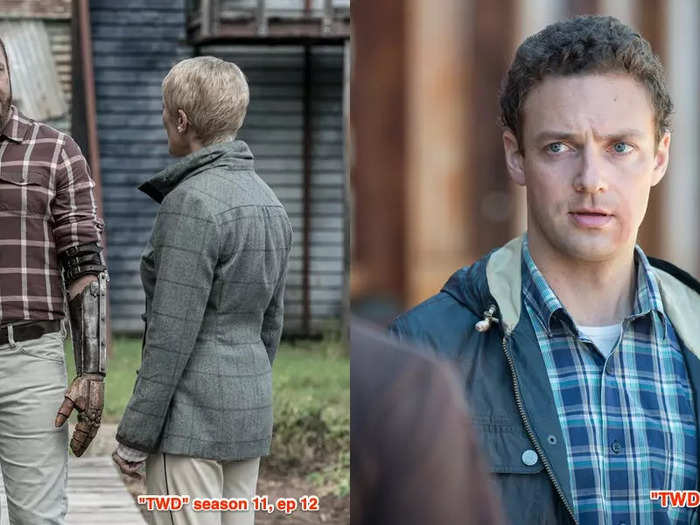 Aaron channels his first appearances on "TWD" right down to his flannel shirt and khakis.