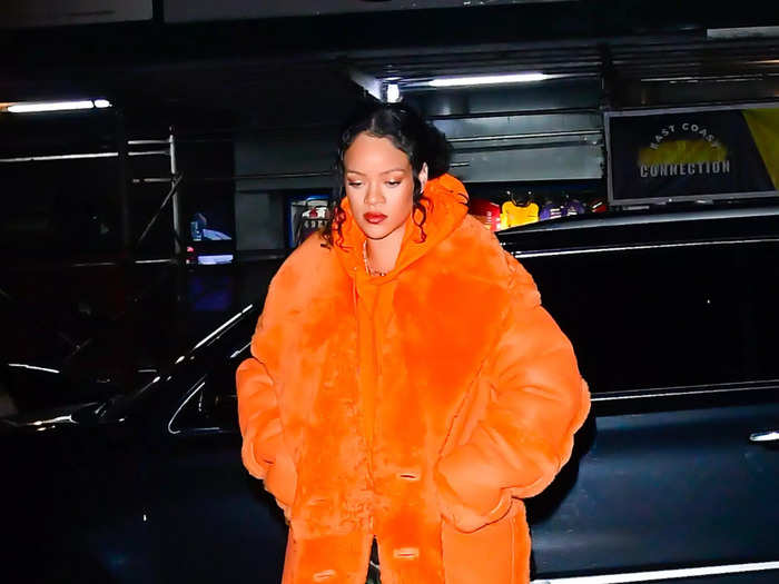 In January, Rihanna was photographed for her street style as she continued to wear oversized items and heels.