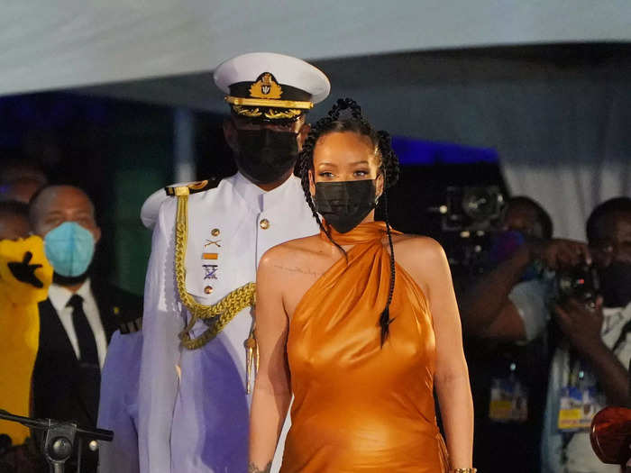 Rihanna had not yet announced her pregnancy when she attended the Presidential Ceremony in Barbados in November 2021.