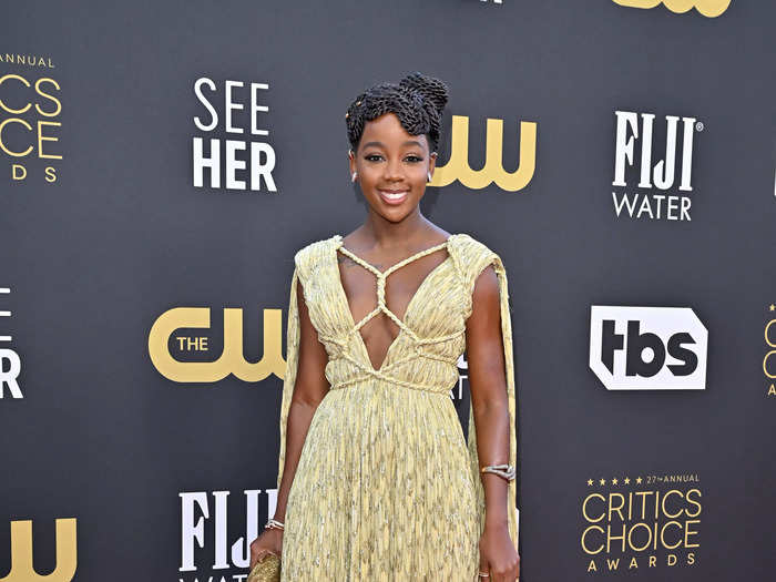 Thuso Mbedu walked the red carpet in a pale yellow caped Christian Dior dress.