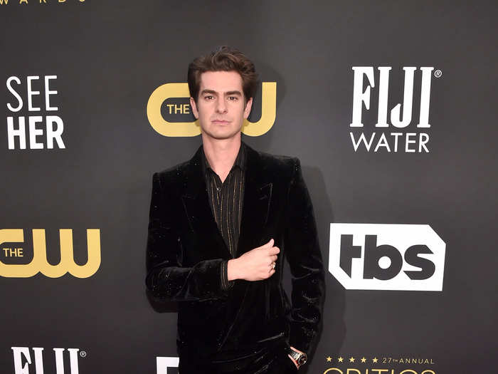 Andrew Garfield went for a velvet Saint Laurent tuxedo.