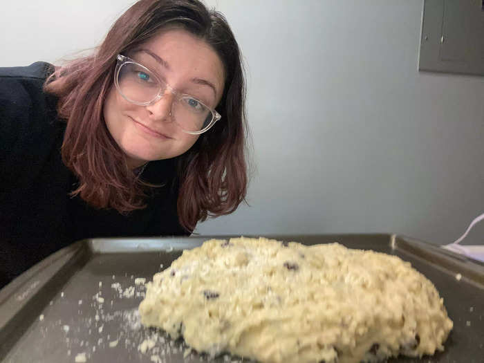 This was the face of someone who was overjoyed to have washed her hands free of sticky soda-bread dough.