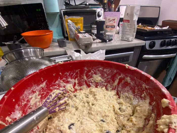 You can see just how much space is being taken up by the many bowls and ingredients, plus my roommate