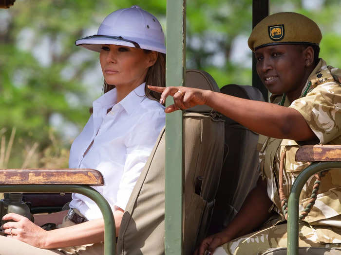 The first lady wore a pith helmet, which many pointed out has colonialism ties, on safari in Kenya.