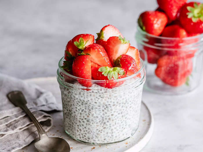 1. Protein chia pudding with strawberries and almond butter