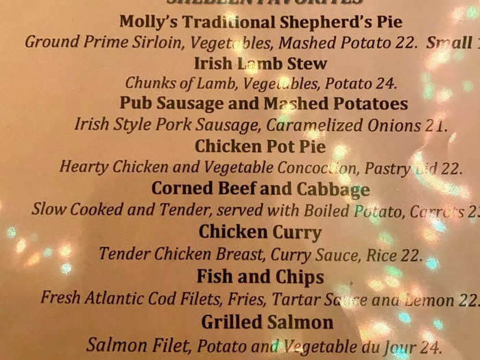 We took a look at the "Shebeen Favorites" on the menu and decided to order Molly