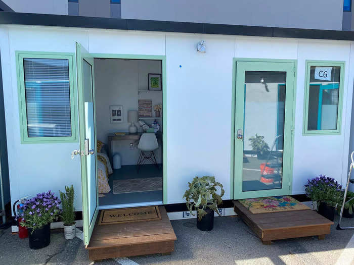 Like the Los Angeles communities, the village at 33 Gough Street is filled with prefab tiny homes and all the necessary buildings and services to help a resident live comfortably.