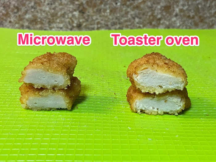 Both the microwave and toaster-oven nuggets were mushy. I