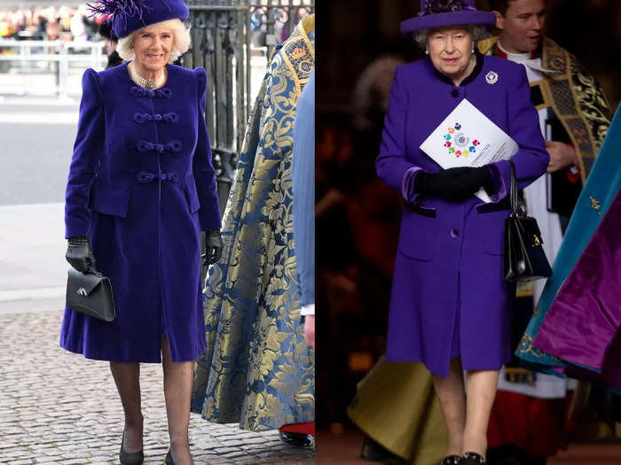 Royal fans took issue with Camilla, the Duchess of Cornwall, wearing a similar outfit to the Queen in 2019.