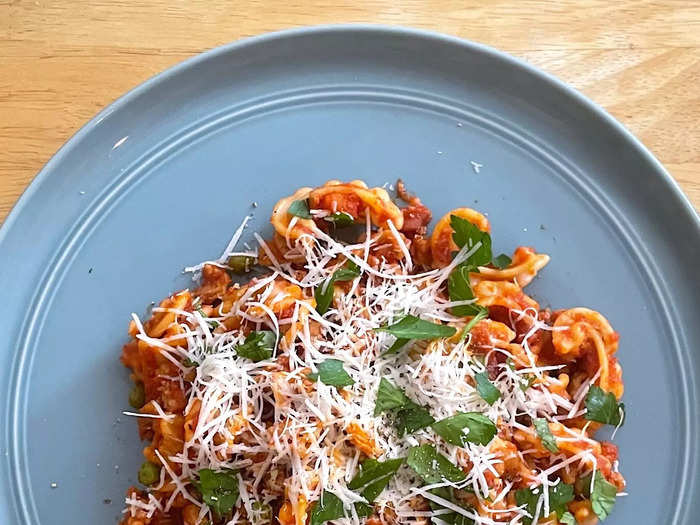 I sprinkled some fresh chopped parsley and Pecorino Romano on top. It was time to dig in!