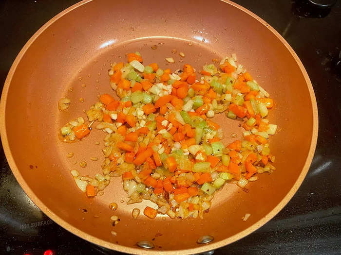 I turned the heat down to medium-low and added my vegetables.