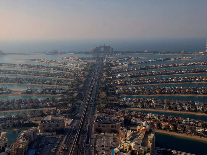 This $12-billion manmade archipelago takes the shape of a palm tree and is divided into segments including The Crescent, The Trunk, and 17 "fronds." Studios on the artificial islands start at 750,000 AED ($204,193), and five-bedroom apartments can run you 40 million AED ($11 million).