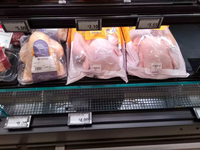 ... and the whole chickens seemed very reasonable at just £4 ($5.25) each.