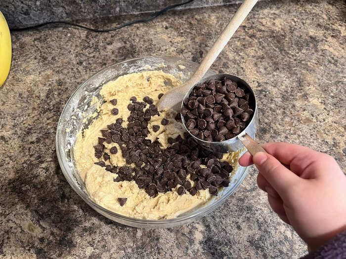 Once the dough was complete, I added the semi-sweet chocolate chips.