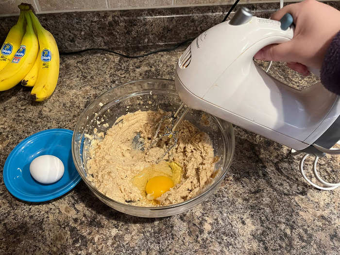 In the same bowl, I added the eggs. I made sure each egg was combined thoroughly before moving on.